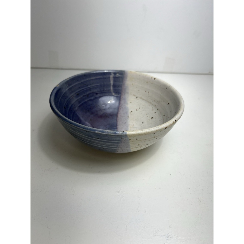 Artisan Studio Pottery Stoneware Ceramic Bowl 6.5 Blue White Dipped Glaze